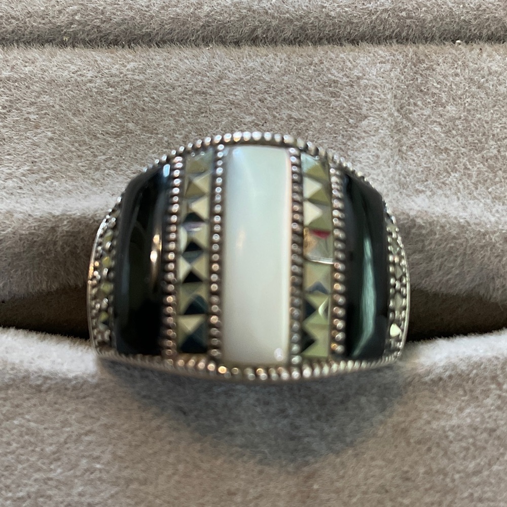 Silver and Black Striped Sterling Silver Ring
